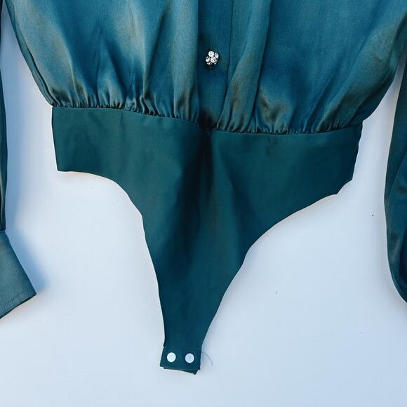 Cami NYC Belkis Charmeuse Silk Bodysuit Blouse Top Pine Satin XS Green - Picture 8 of 10